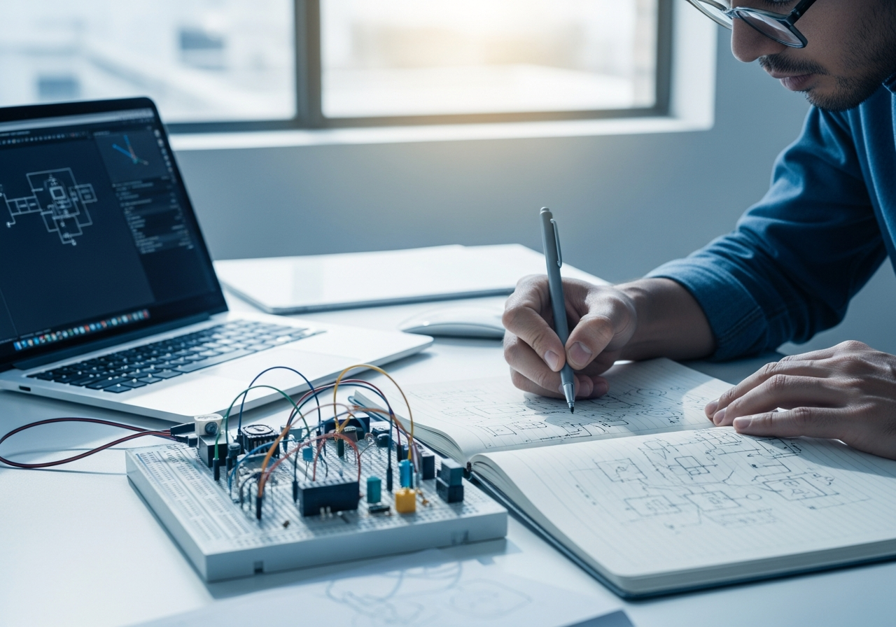 Engineer sketching an early-stage medical device concept