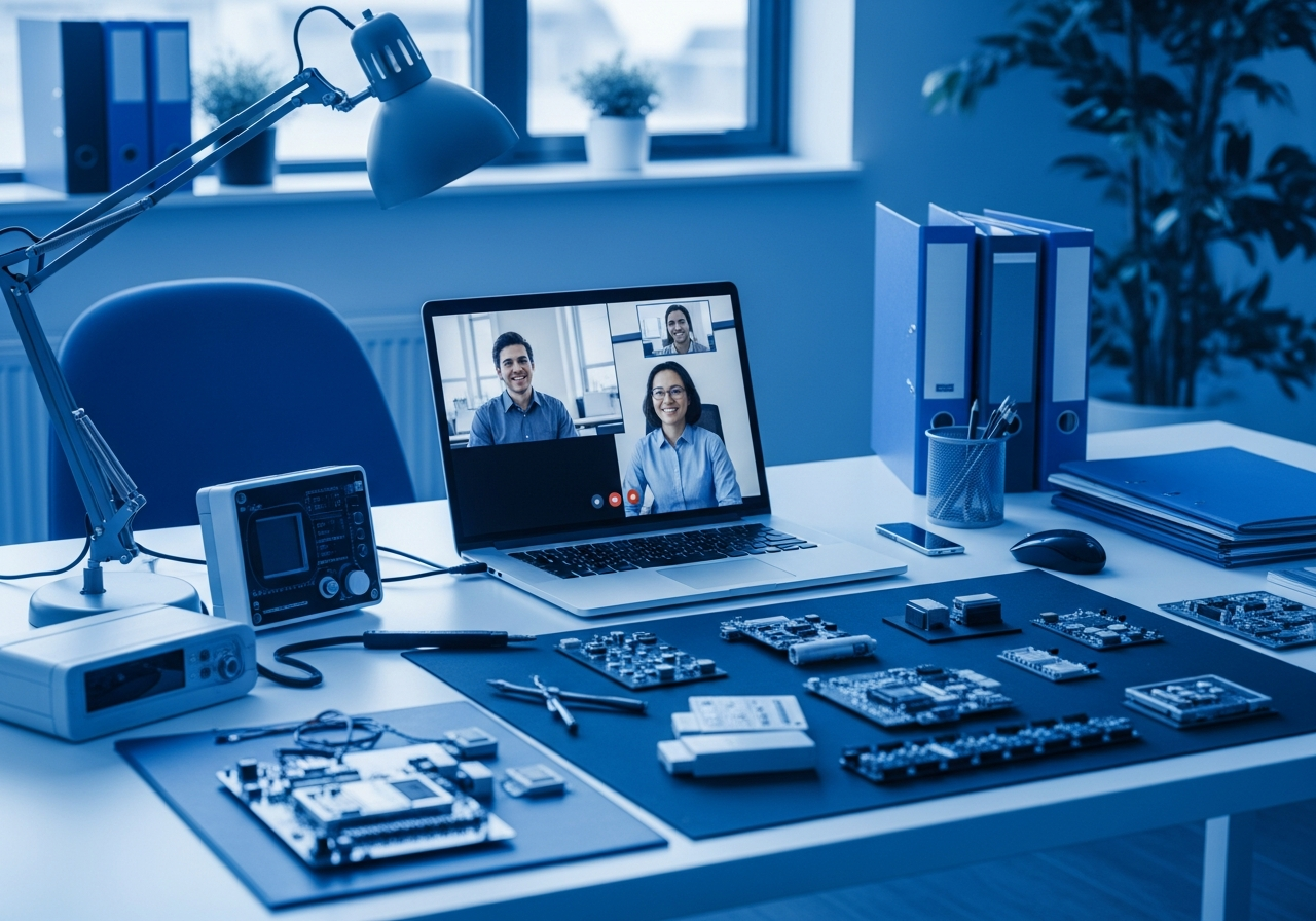 Relaxed mentorship video call between an engineer and a medical device founder